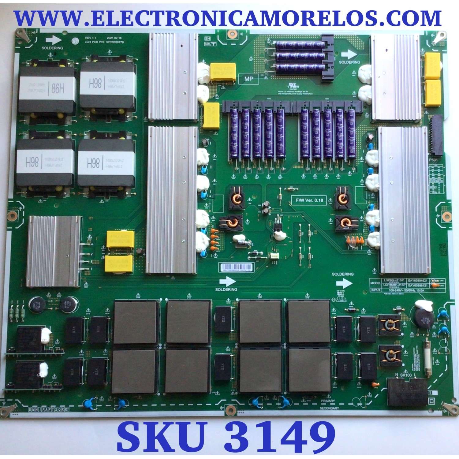 SUB FUENTE PARA TV LG / NUMERO DE PARTE EAY65898121 / 65898121 / LGP86MH-21SP / 3PCR02877B / PANEL HC860MAD-ABDA2-2124 / MODELO 86QNED99UPA.AUSFLJR / 86QNED99UPA